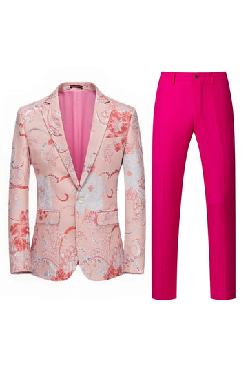 Lys rosa jacquard 2 stykke hakket lapel menns prom dresser